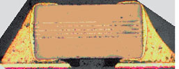 Figure 4. Cross section of 0201 capacitor mounted on attachment pad design BEG